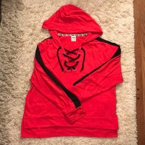 Black and red lace up hoodie by PINK